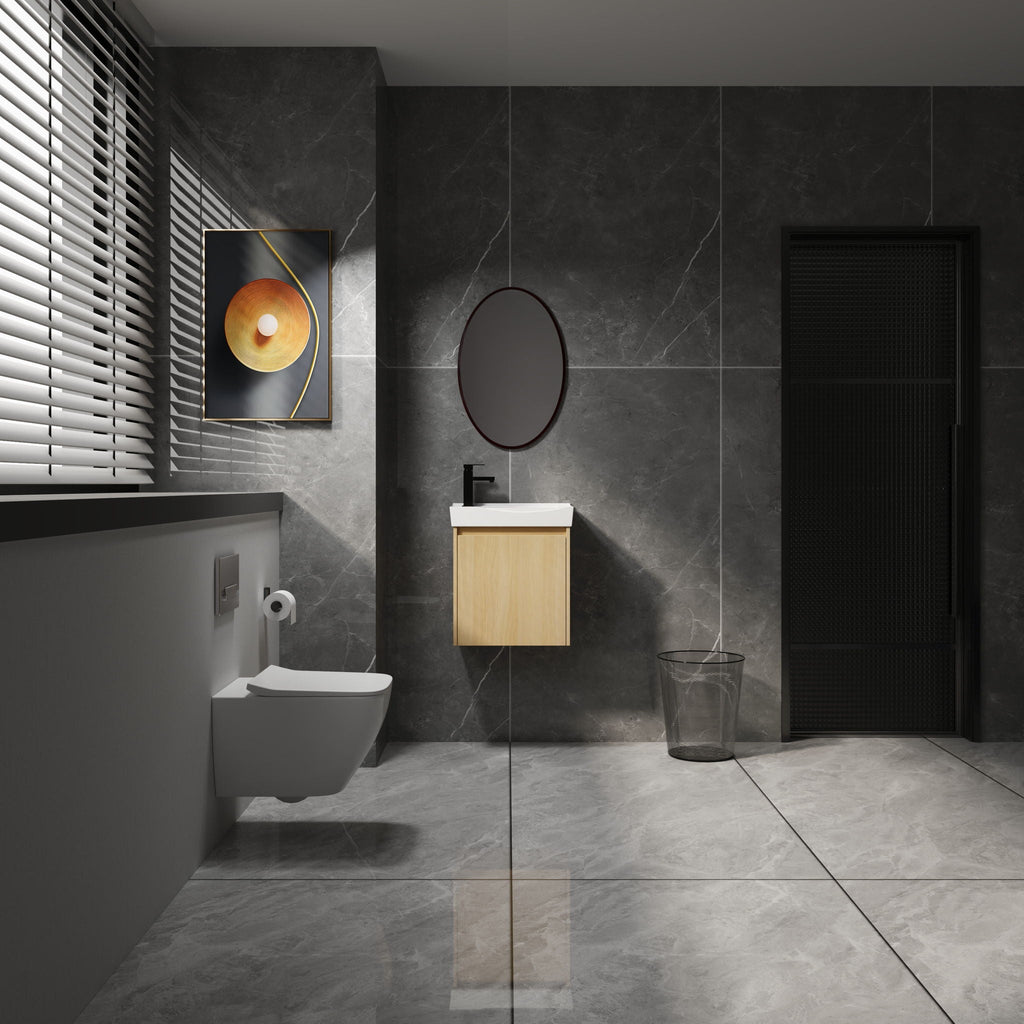 Modern Bathroom Vanity with Ceramic Basin and Storage Cabinet - Light Brown, Black, or White