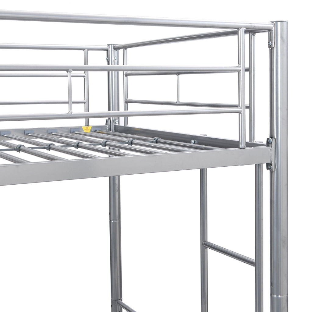 Twin Over Twin Bunk Bed with Trundle - Sturdy Metal Frame - Pearl Silver, White, or Pink