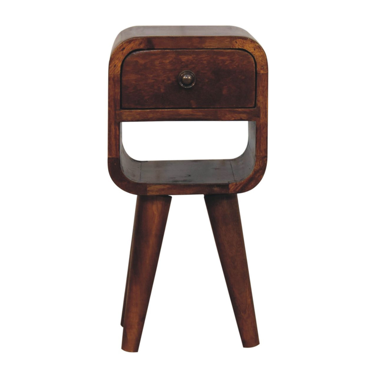 Solid Wood Extra Mini Nightstand with Curved Lower Shelf - Chestnut