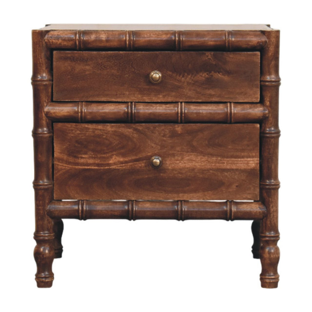 Solid Wood Bamboo Frame Nightstand with Roasted Almond Finish