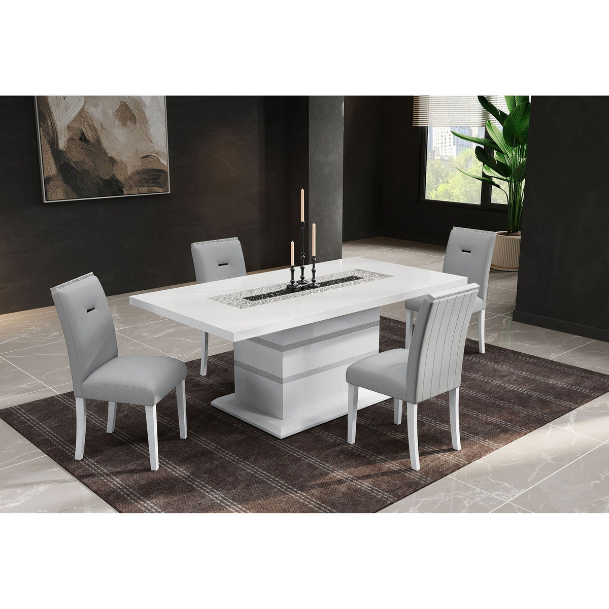 Ariya Dining Table with High Gloss Finish - Dark Gray or White