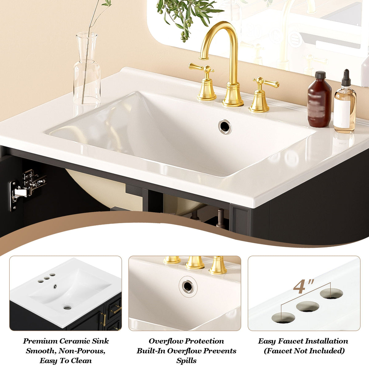 Traditional Bathroom Vanity Set with Soft Close Doors - Multiple Colors