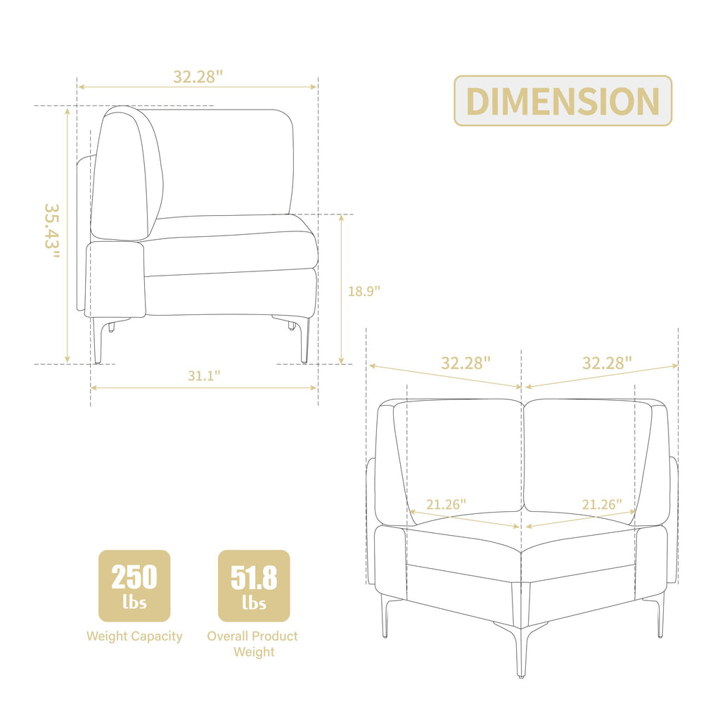 Modular Sectional Sofa Corner Seat with Versatile Configuration - Gray or Beige