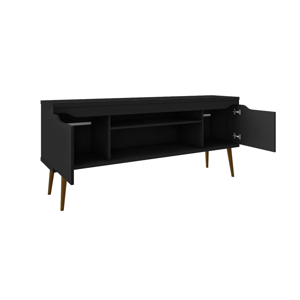 Mid-Century Modern TV Stand with Solid Wood Splayed Legs - White or Black