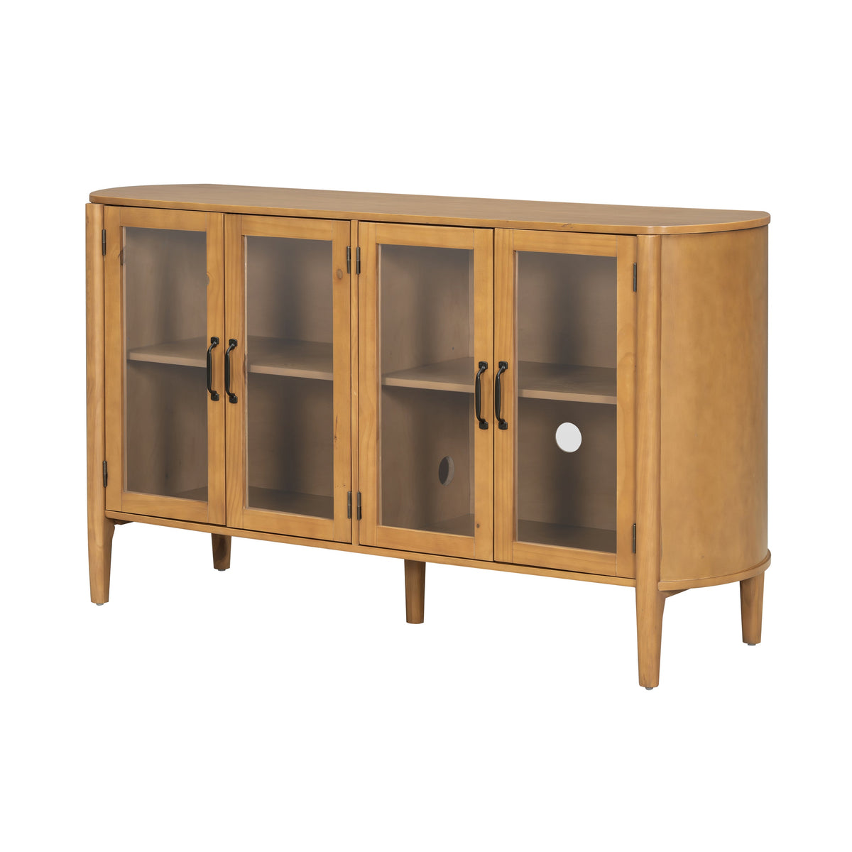 Stylish Large Storage Cabinet with 4 Doors – Solid Wood and Glass