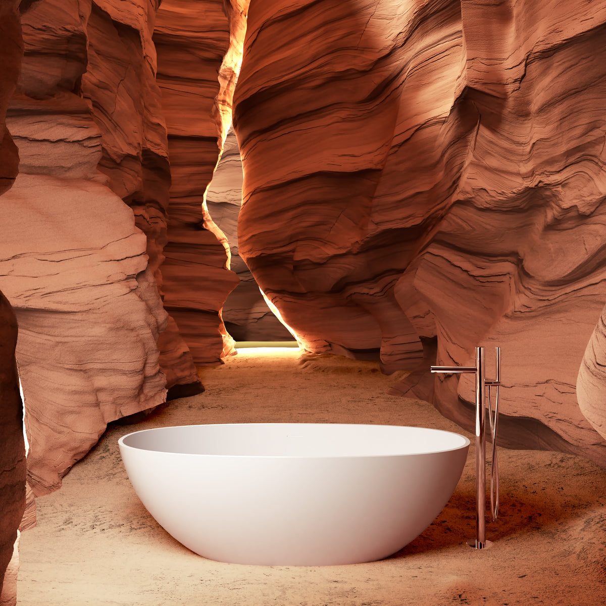 65" Freestanding Solid Surface Bathtub with Pop-Up Drain - Matte White
