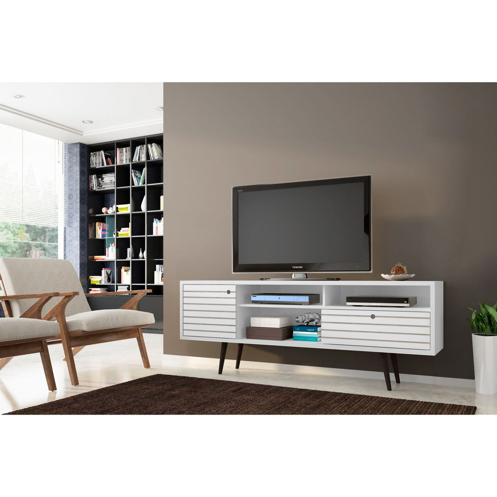 TV Stand with Wire Management and Storage - Light Brown or White