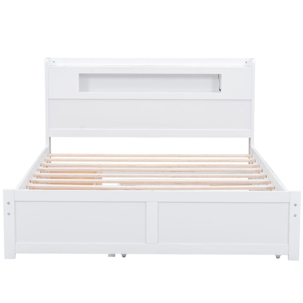 Storage Platform Bed with LED Lights, 2 Drawers and Trundle - Queen