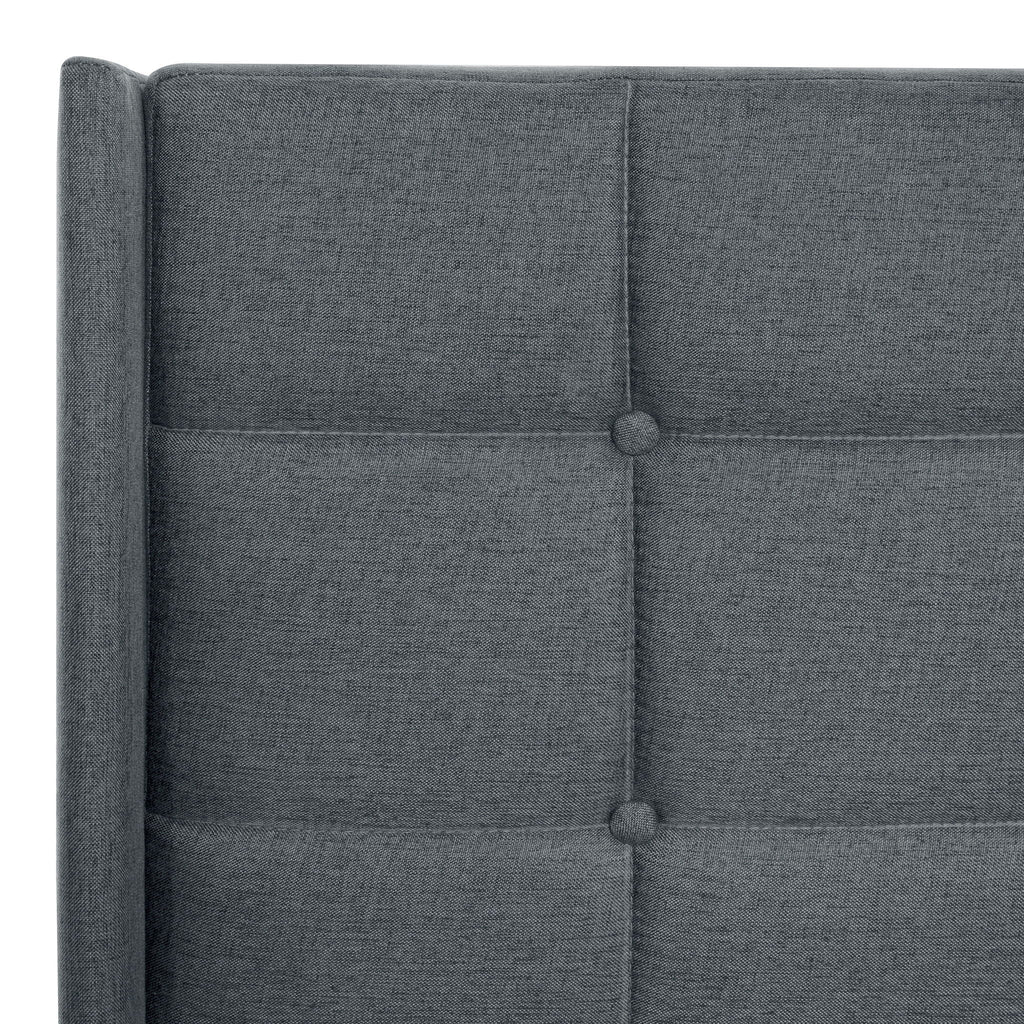 Queen Size Upholstered Platform Bed Frame with Button Tufted Linen Headboard - Dark Gray