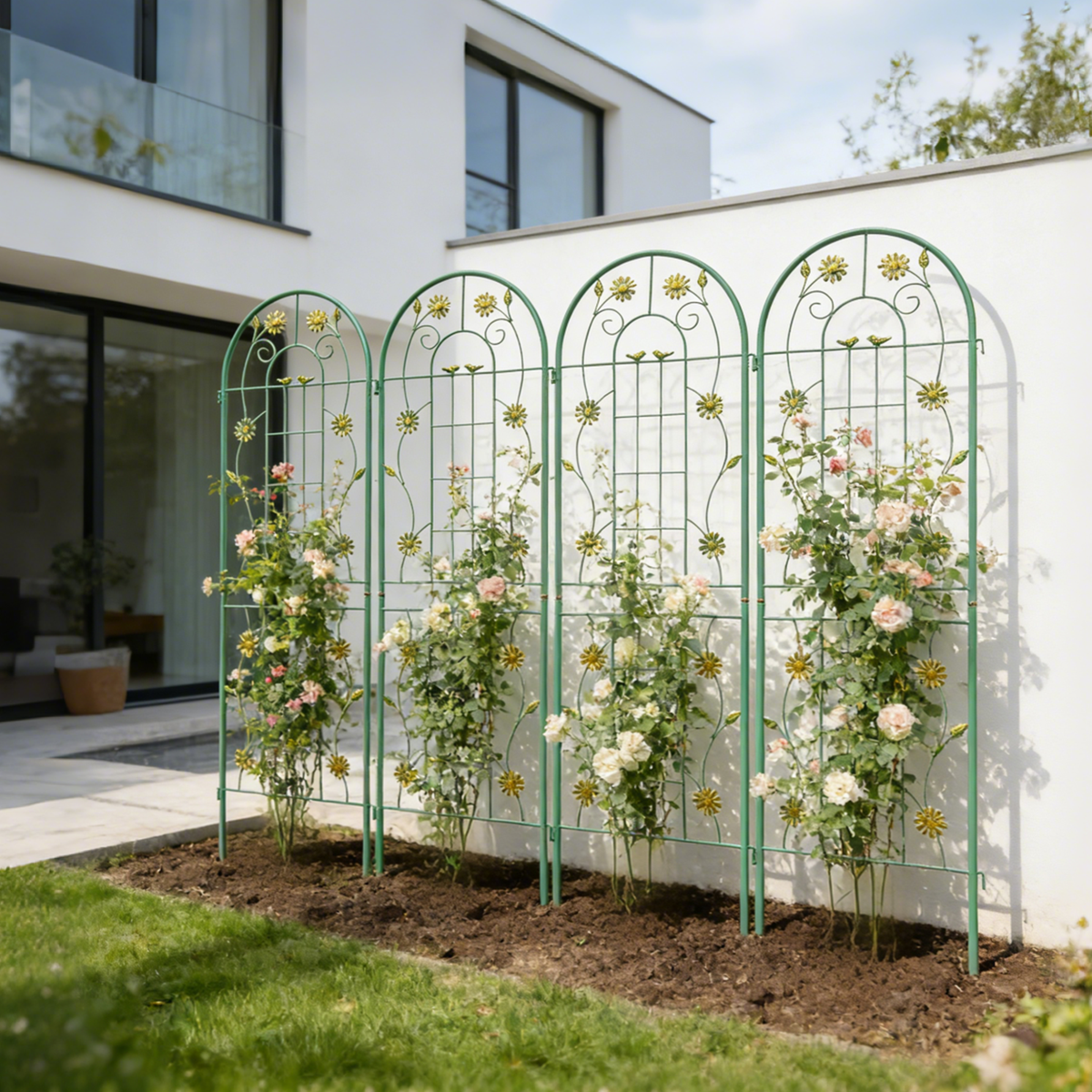 2 Pack Metal Garden Trellis with Rustproof Plant Support - Green or Cream White