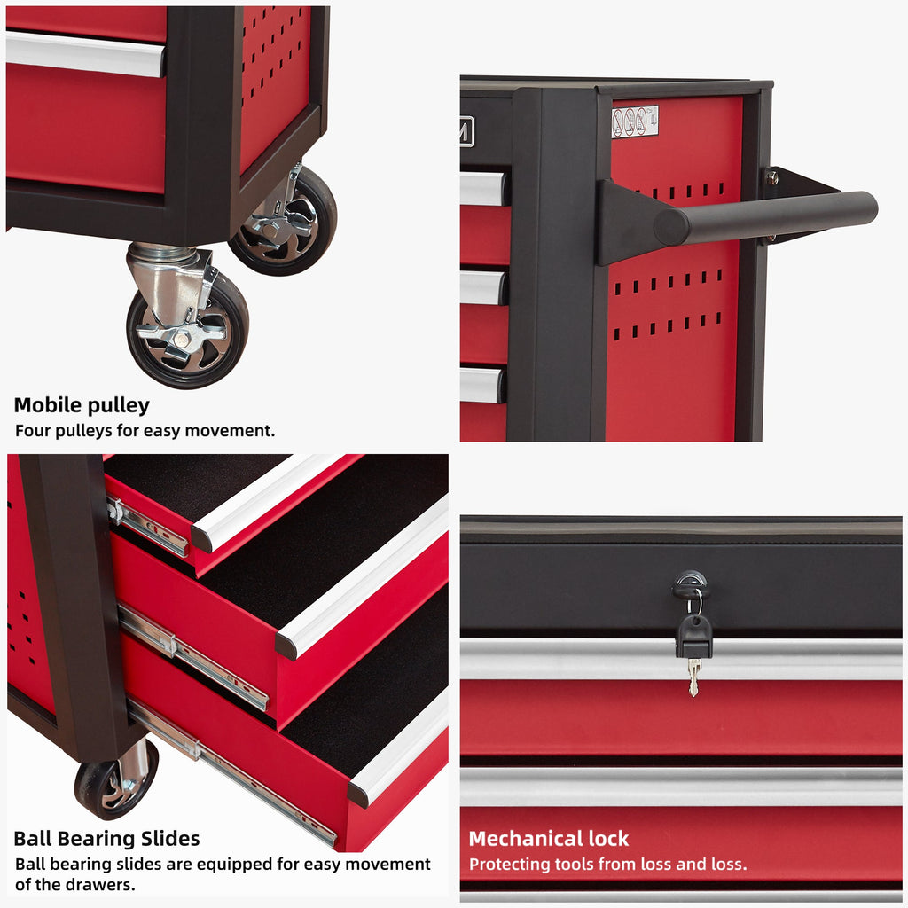 7-Drawer Rolling Tool Chest with Locking Wheels - Black+Red