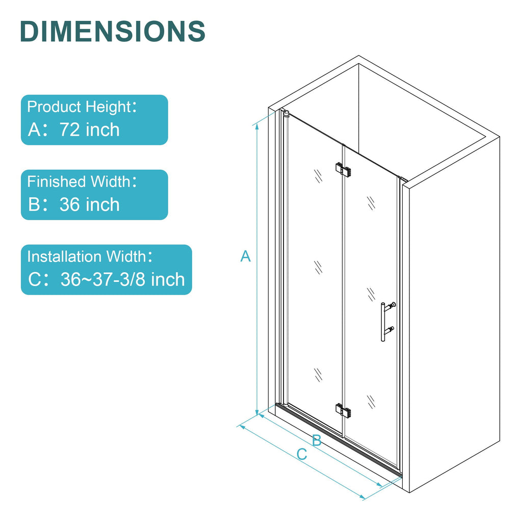 Fold Frameless Shower Door with Tempered Glass - Bi-Fold Modern Design