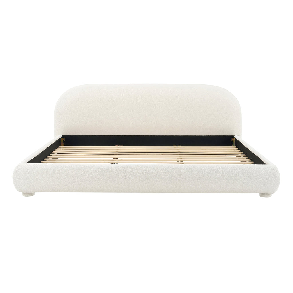 Cream Style Fabric Upholstered King Bed with Curved Headboard - Cream