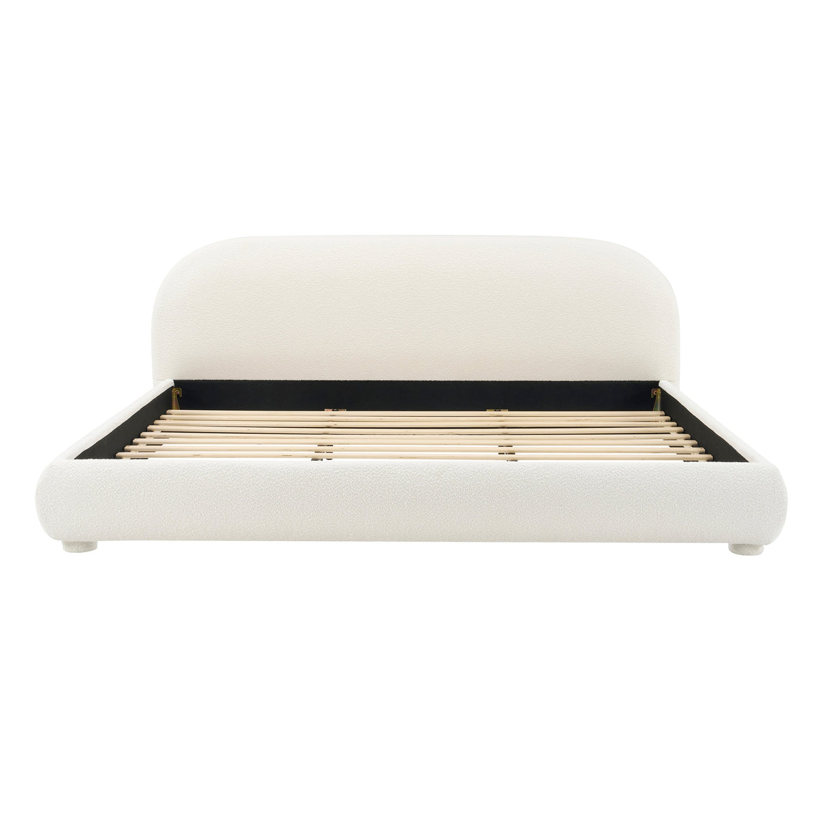 Cream Style Fabric Upholstered King Bed with Curved Headboard - Cream