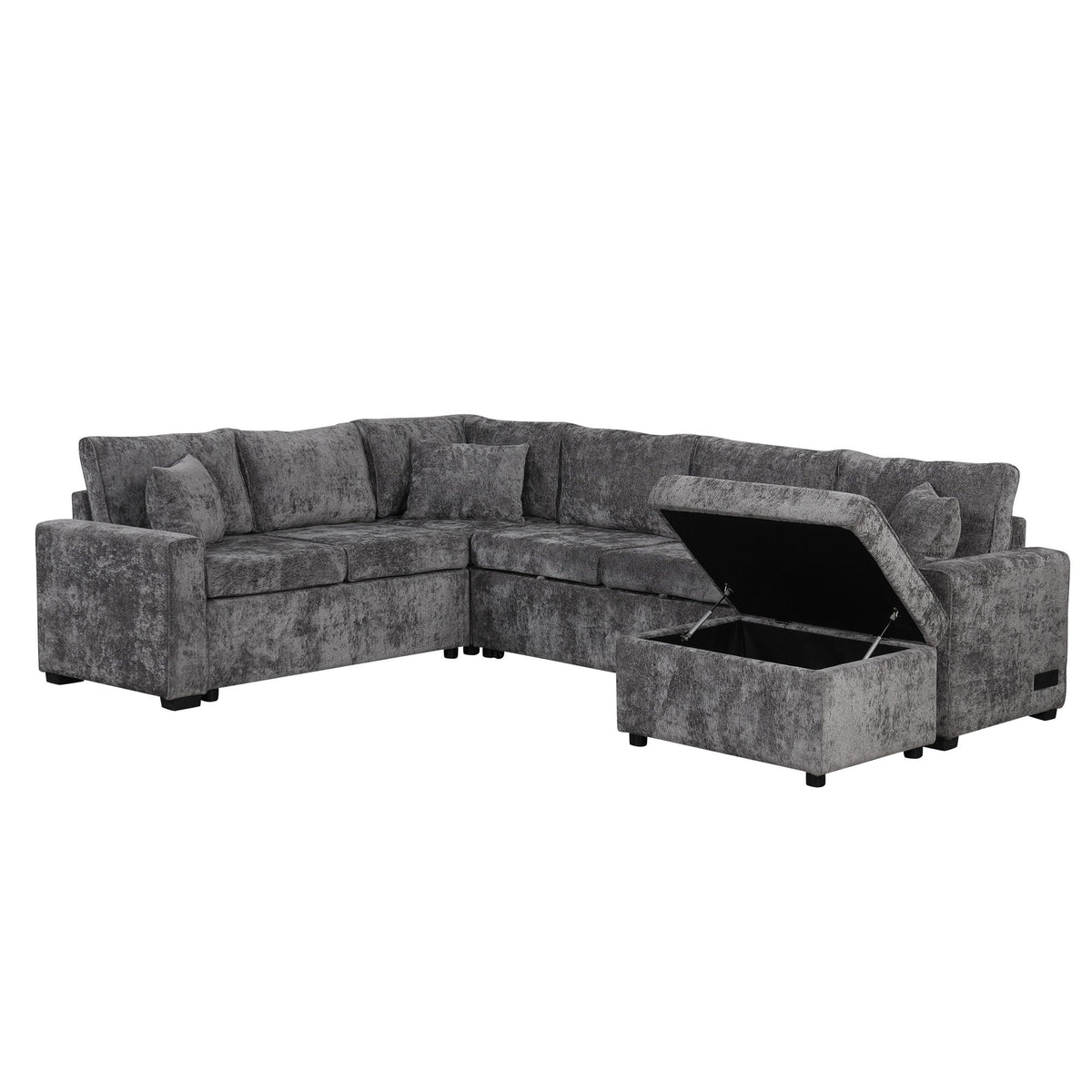 Sleeper Sectional Sofa with Storage Ottoman and USB Charging - White or Dark Gray