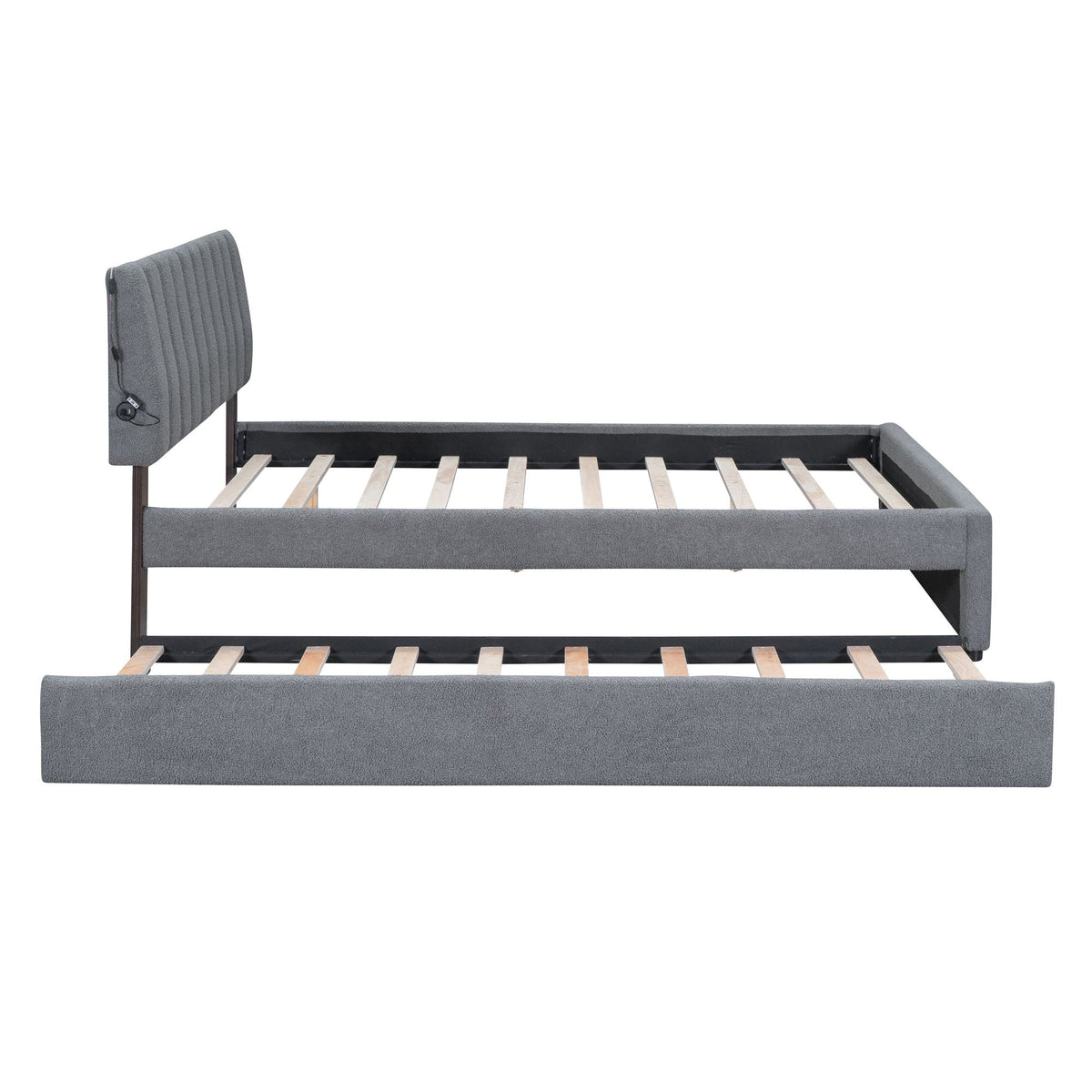 Upholstered Platform Bed With Trundle and LED Lights - Full or Queen