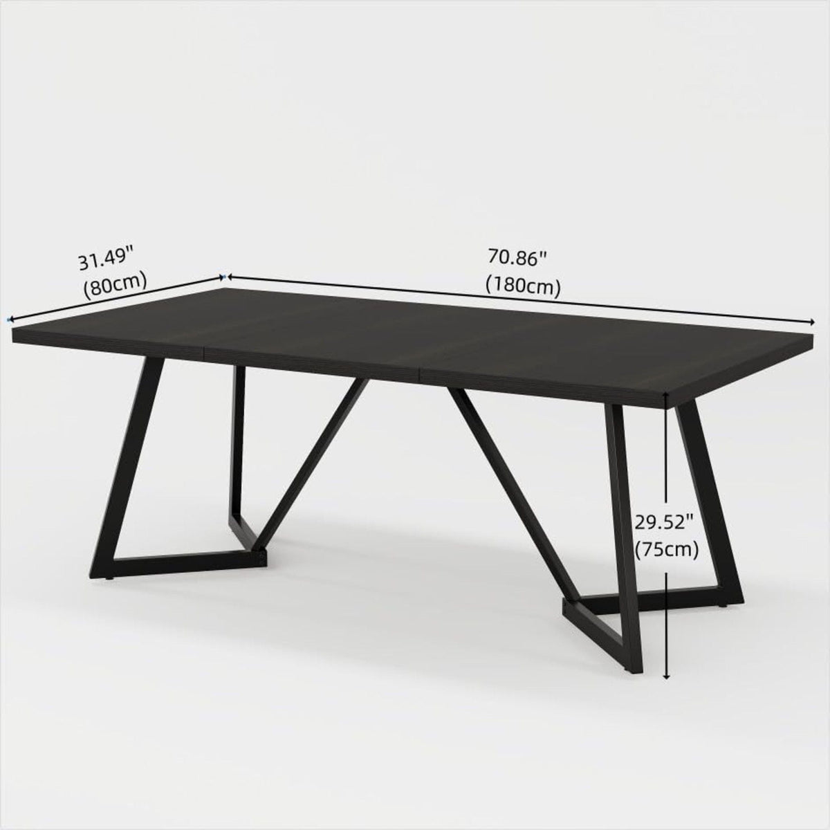 Rectangular Dining Table for 6-8 People with Durable Steel Frame - Black