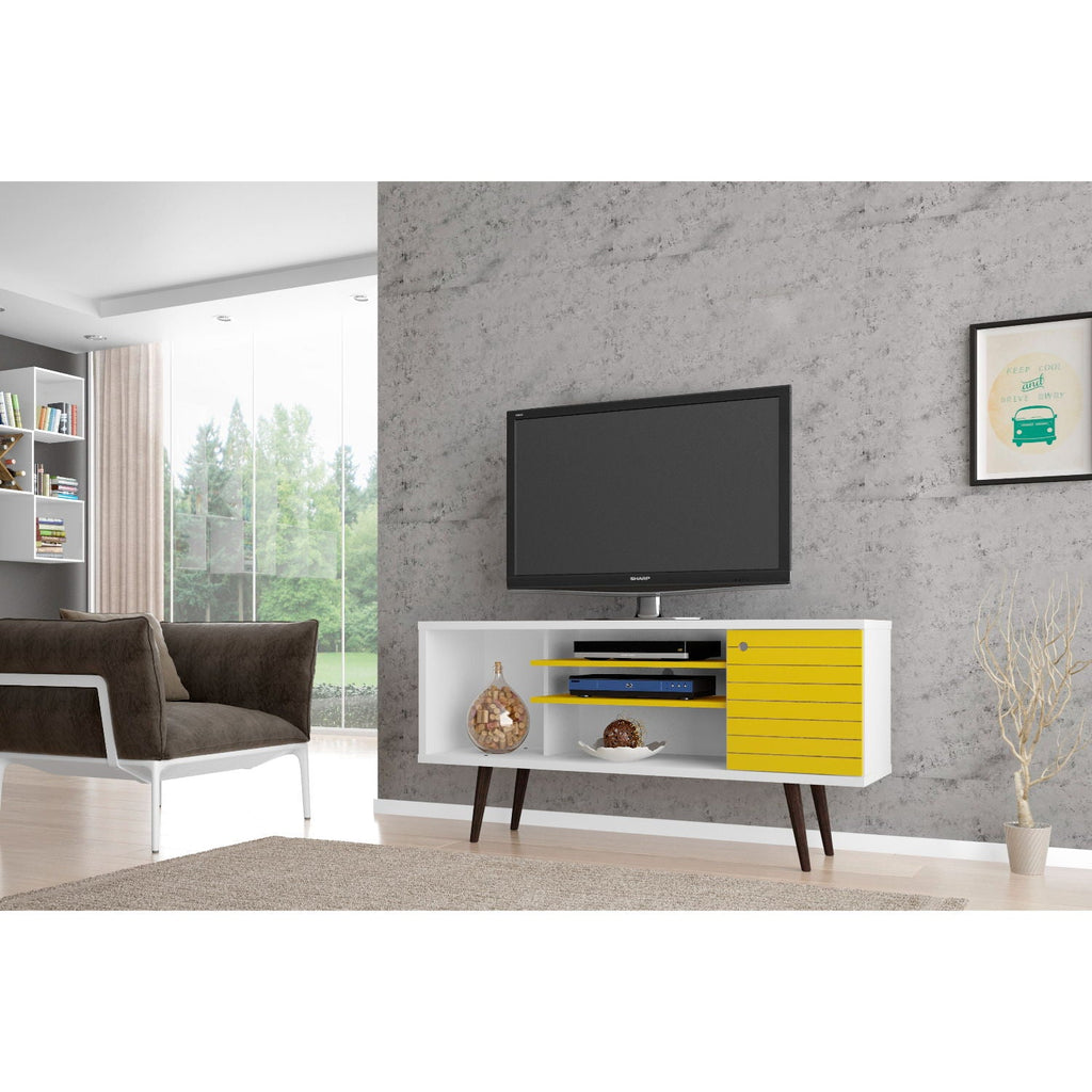 Smart Storage TV Stand with Solid Wood Legs - Multiple Colors