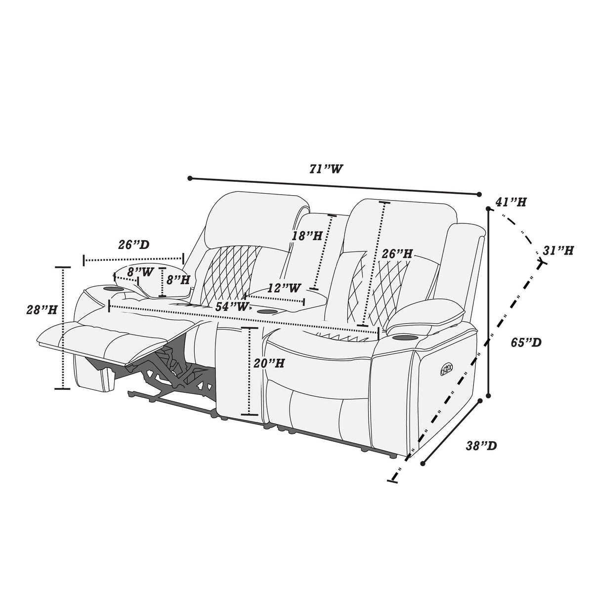 Power Motion Living Room Set with Adjustable Headrest & USB Port - Dark Brown or Dark Gray