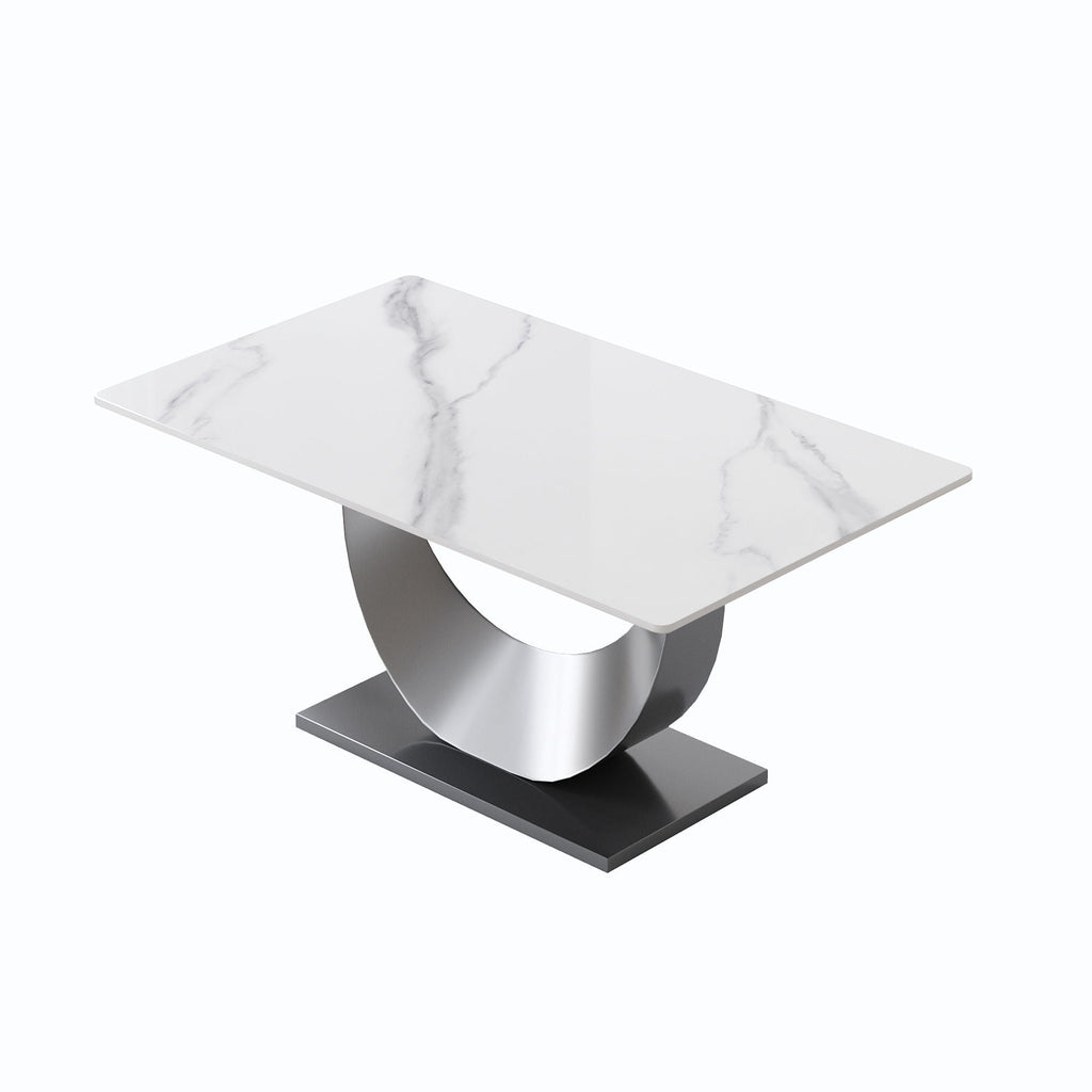 Modern Artificial Stone Dining Table with Crescent-Shaped Metal Legs - White