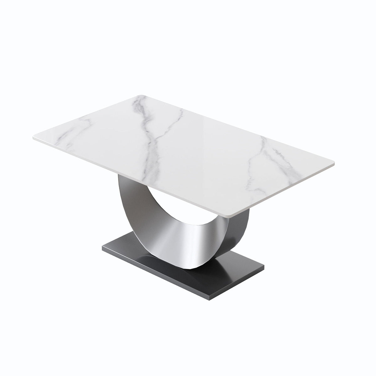 Modern Artificial Stone Dining Table with Crescent-Shaped Metal Legs - White