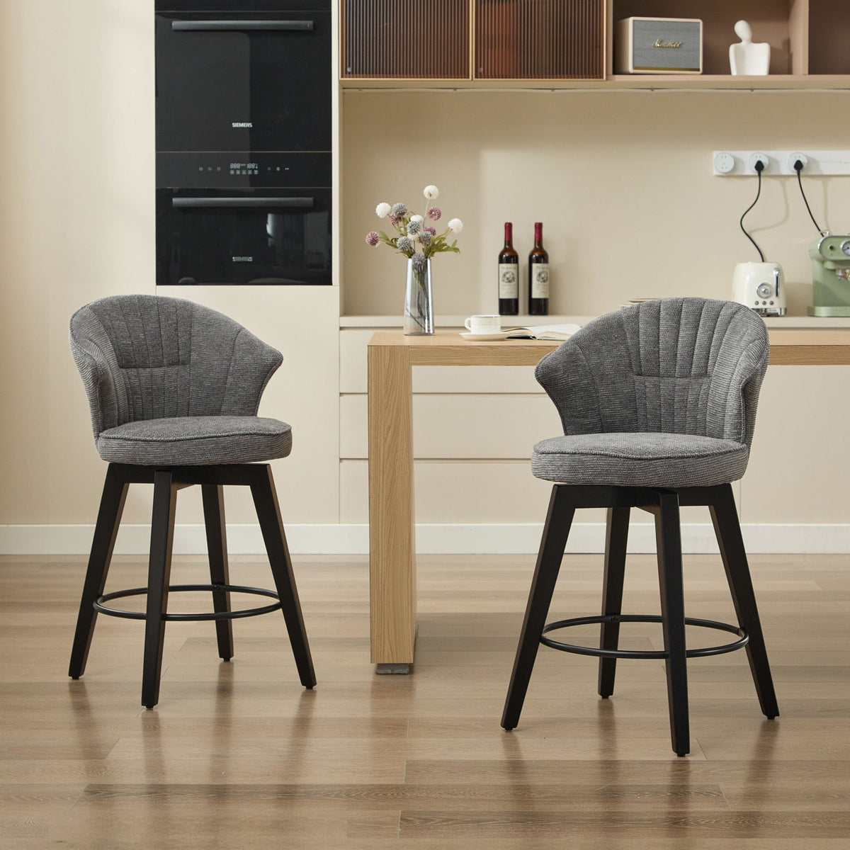 Wing Back Swivel Bar Stools with Adjustable Leveling Feet - Dark Gray or White