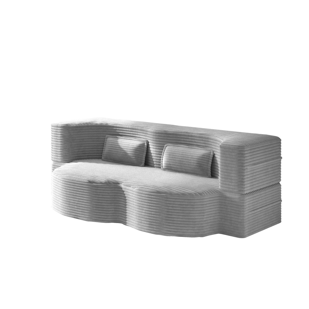 Convertible Floor Sofa with 2 Pillows - Twin Size Corduroy - White or Gray