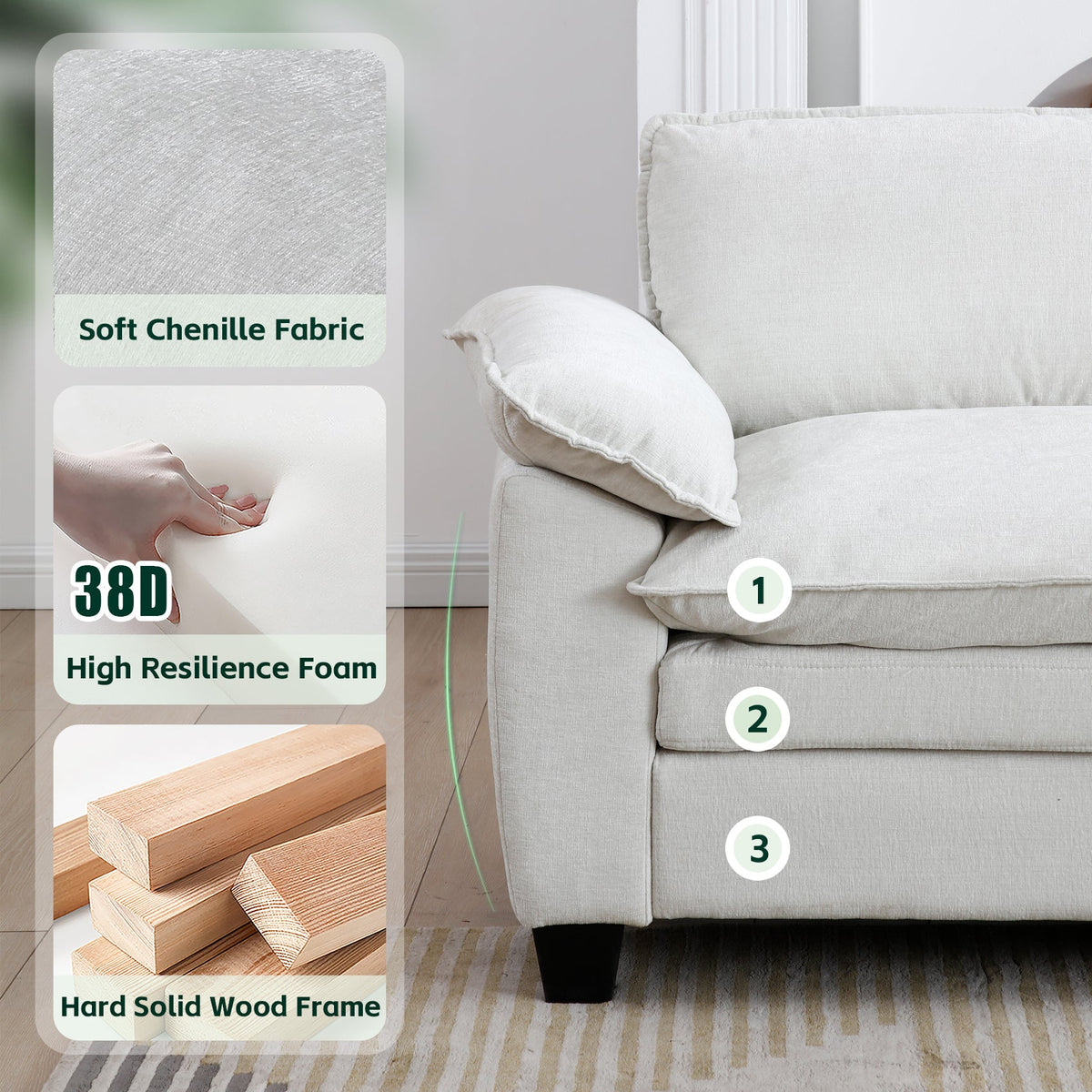 Luxury Four-Seater U-Shape Sofa with Two Ottomans - Chenille