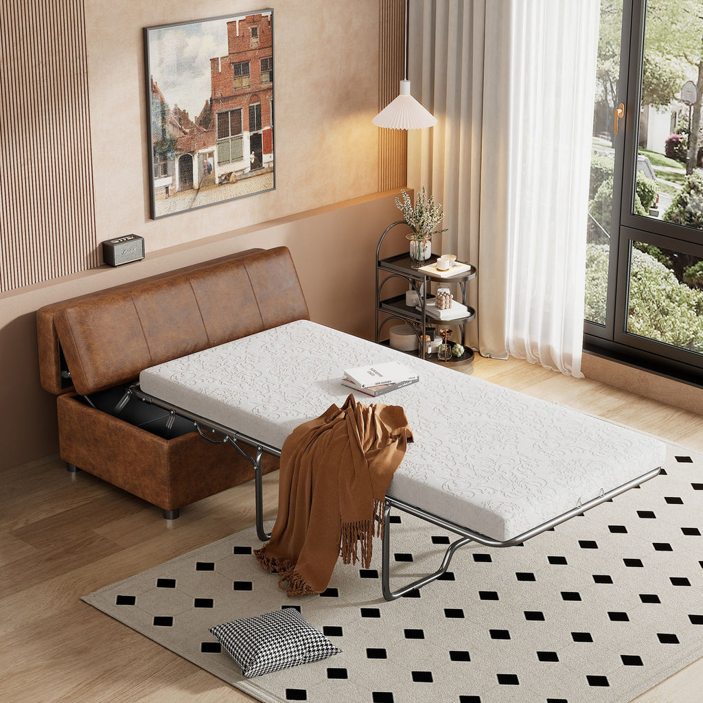 Twin Size Folding Ottoman Sleeper Bed with Mattress - Light Brown, Black, Dark Gray, White
