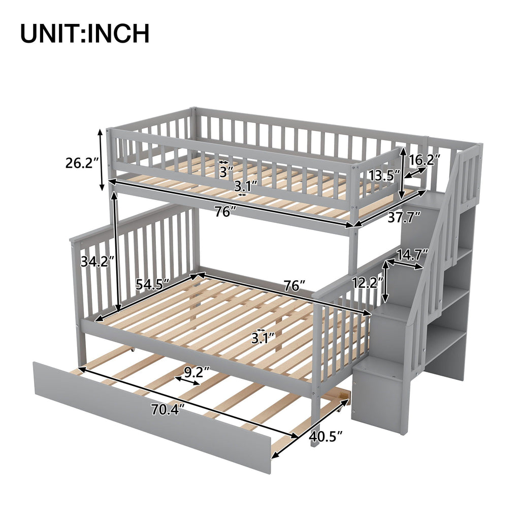 Bunk Bed with Staircase and Storage Options - Dark Gray or White