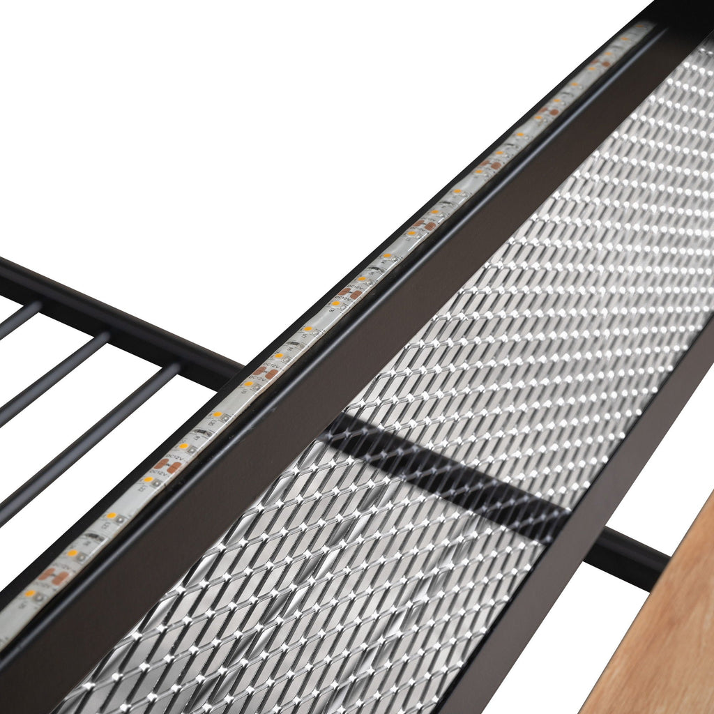 Full Size Bunk Bed with Built-In Desk, Light & 2 Drawers - Black
