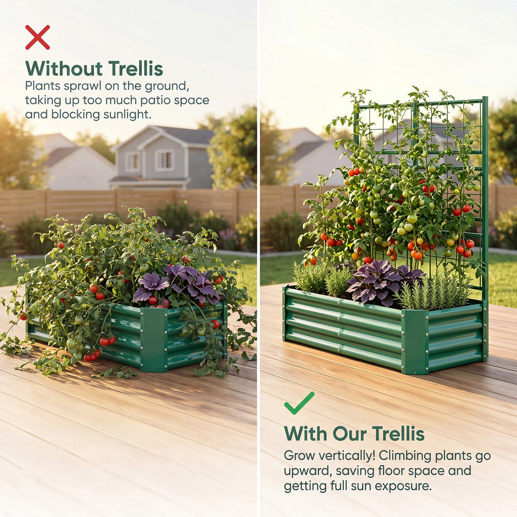 Galvanized Raised Garden Bed with Arch Trellis – Green