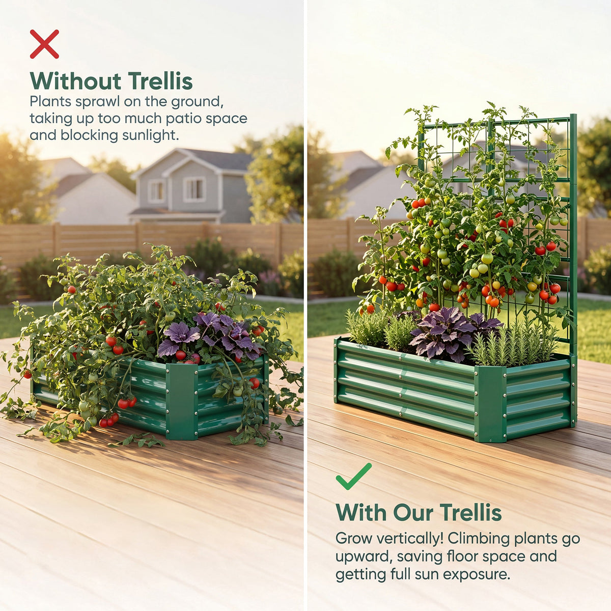 Galvanized Raised Garden Bed with Arch Trellis – Green