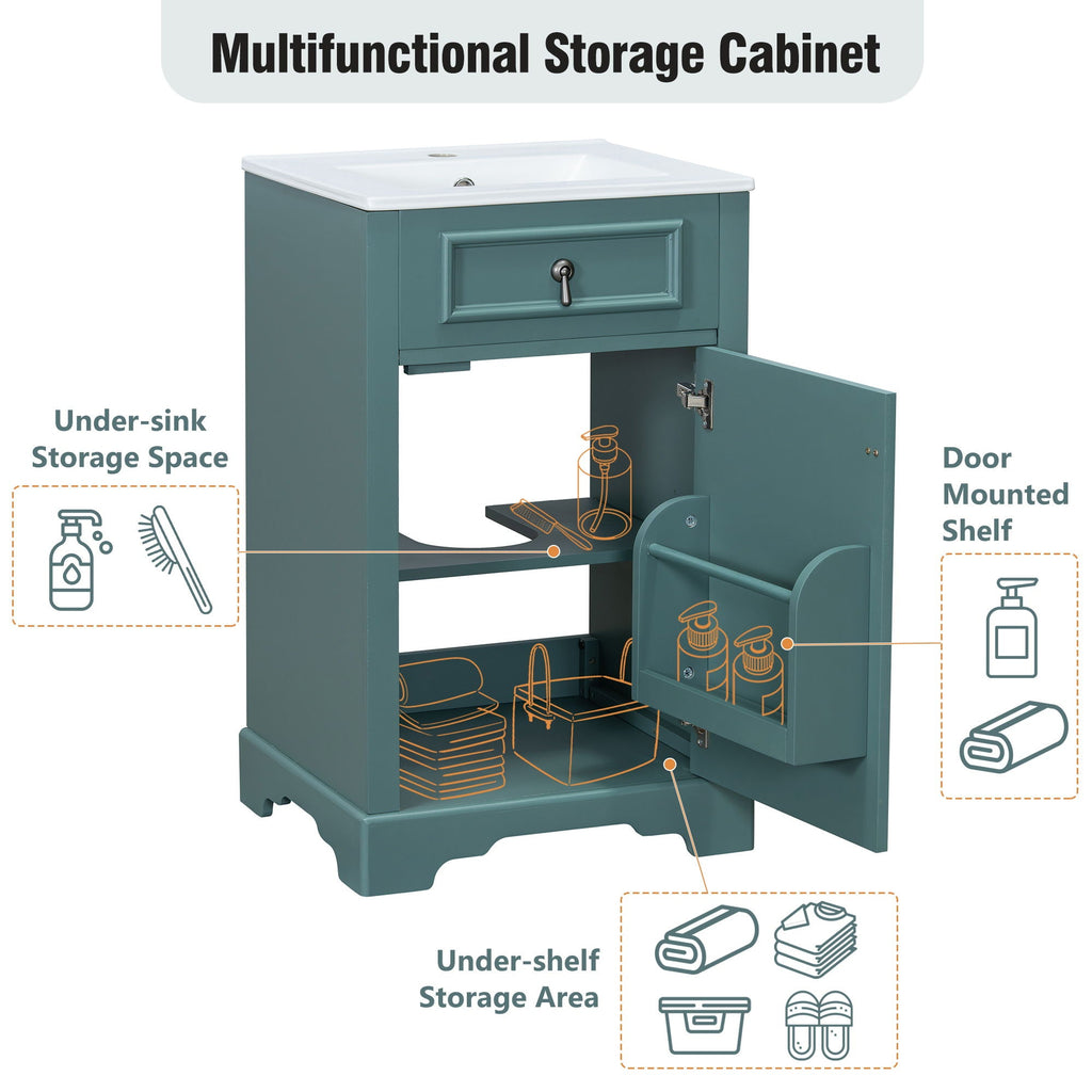 Elegant Bathroom Vanity with Ceramic Sink and Soft-Close Door - Multiple Colors