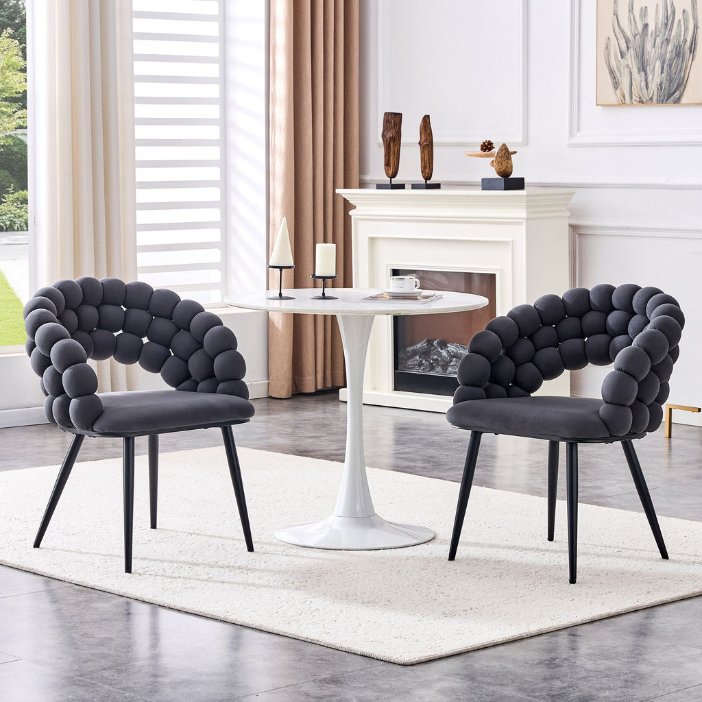 Ball Chain Bubble Dining Chair Set with Sculptural Backrest - Dark Gray, Beige, Orange