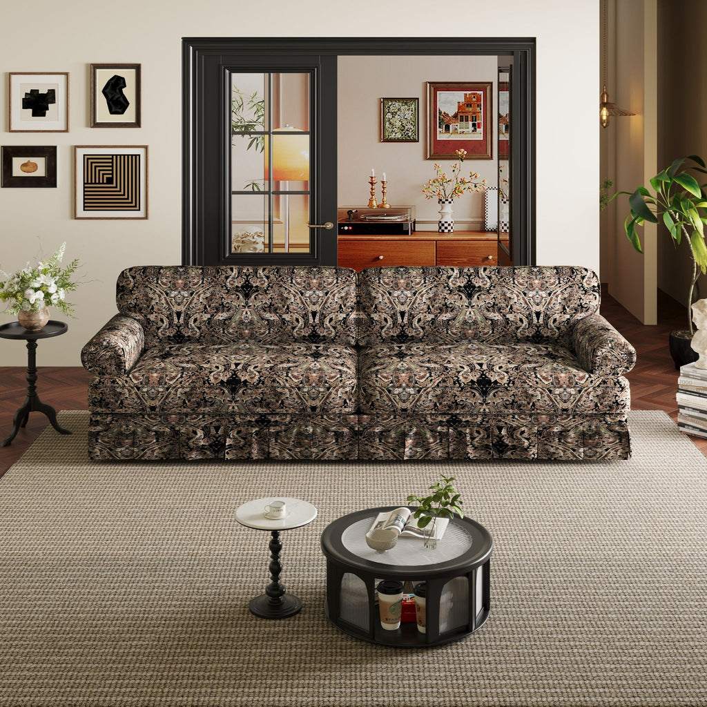 Cloud Couch Sofa with Rolled Arms and Pleated Skirt - Beige, Blue, or Light Brown