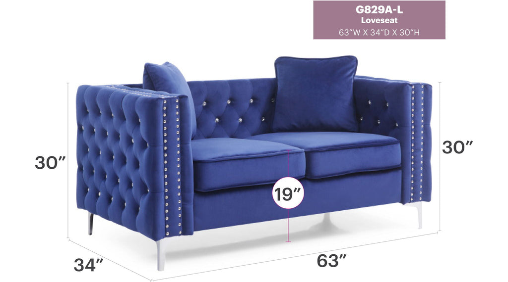 Elegant Track Arm Loveseat with Tufted Micro Suede - Multiple Colors