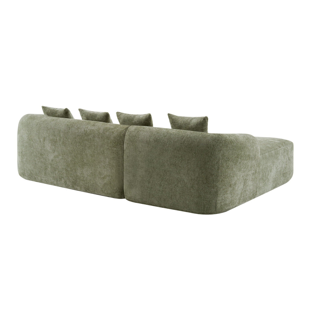 Modular L-Shape Sectional Sofa with Curved Chaise - Green, Beige, Gray