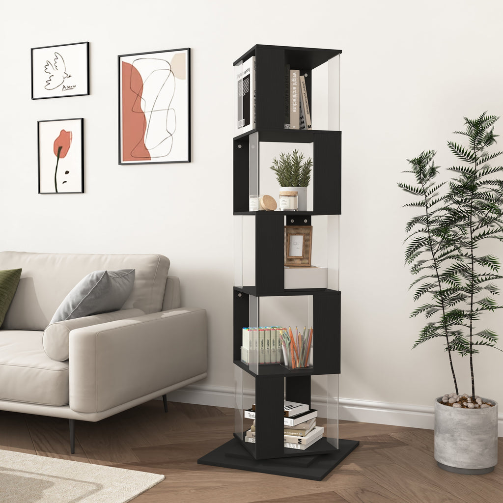360° Rotating Bookshelf with Acrylic Plate - 5-Tier Display Shelf