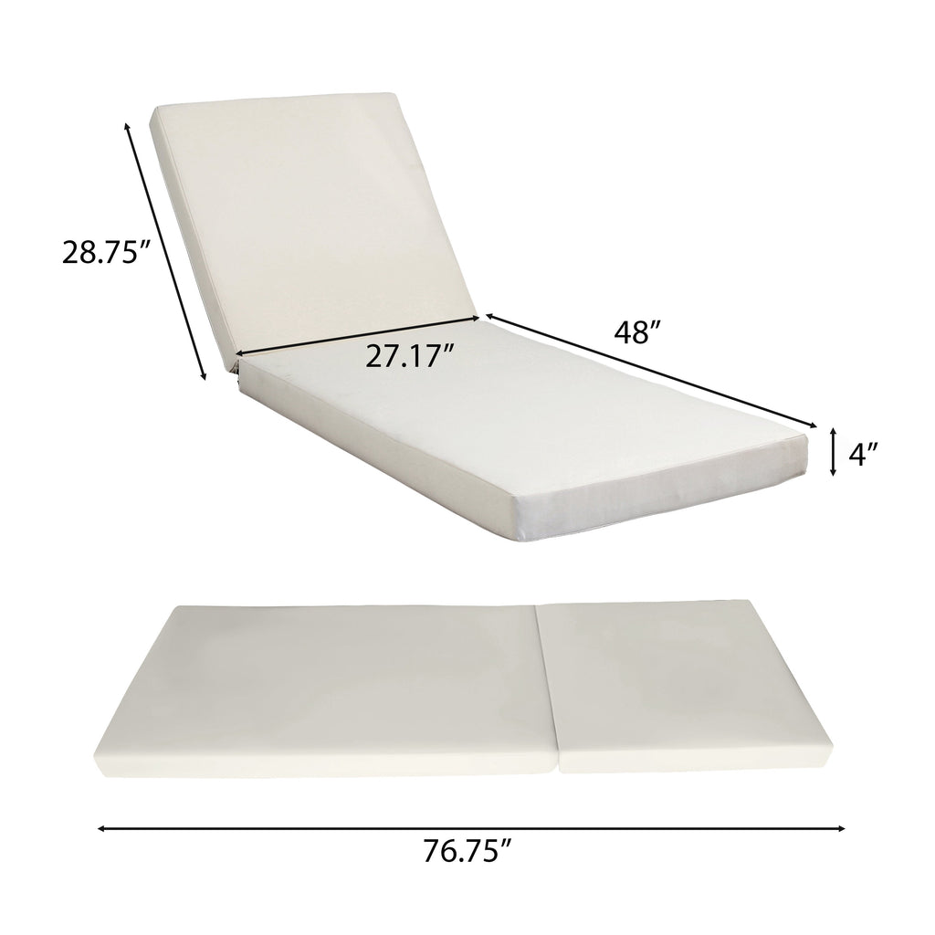 Teak Finish Acacia Wood Chaise Lounge with 4-Inch Cushion - Cream