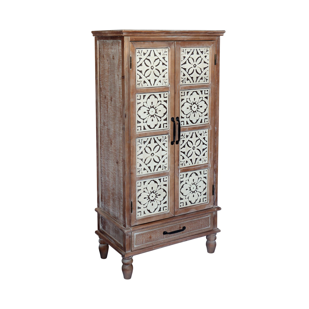 Tall Tower Storage Cabinet with Enclosed Compartments - Rustic Wood