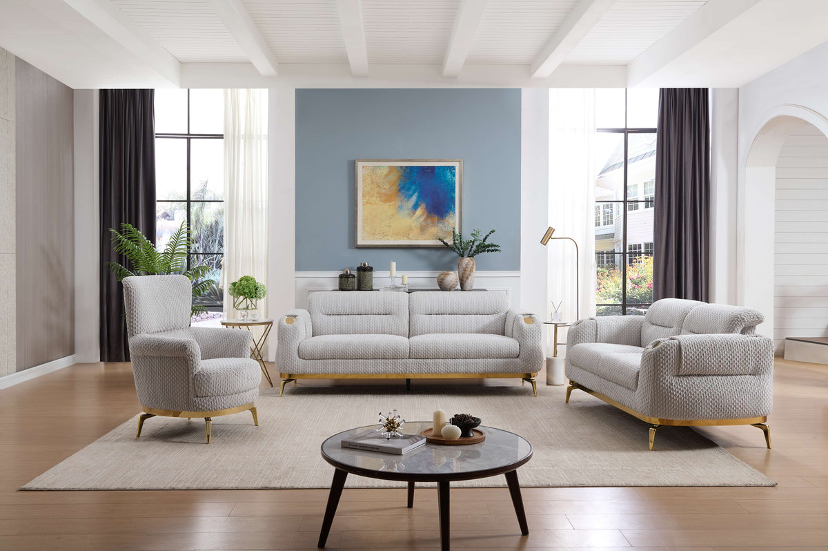 Zoe Modern Style 3PC Sofa Set with Plush Chenille Upholstery - Gray or Cream