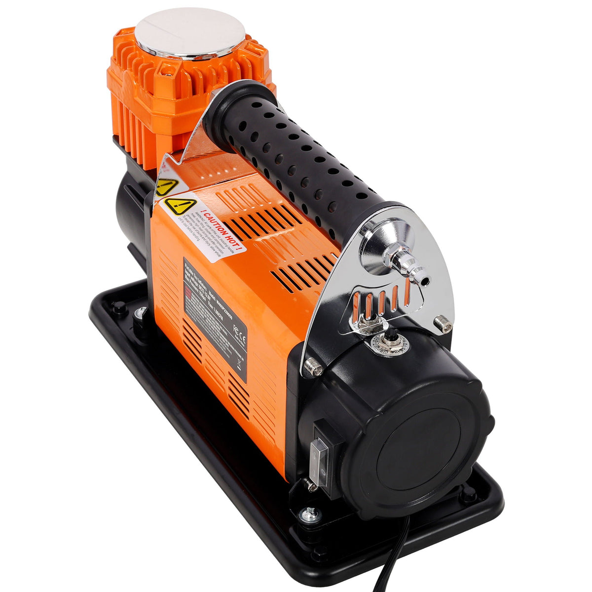 Heavy Duty 12V Air Compressor with Pressure Gauge – Black / Orange