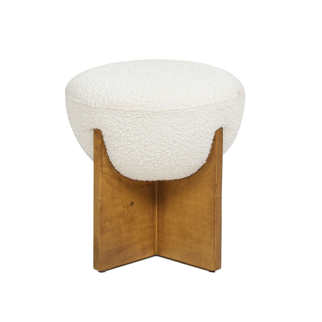 Round Upholstered Ottoman with Handmade Artisanal Quality - White