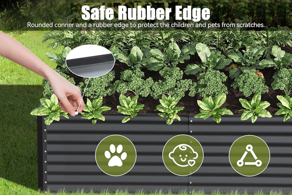 8×4×1.5 ft Galvanized Raised Garden Bed with Support Rods - Dark Gray