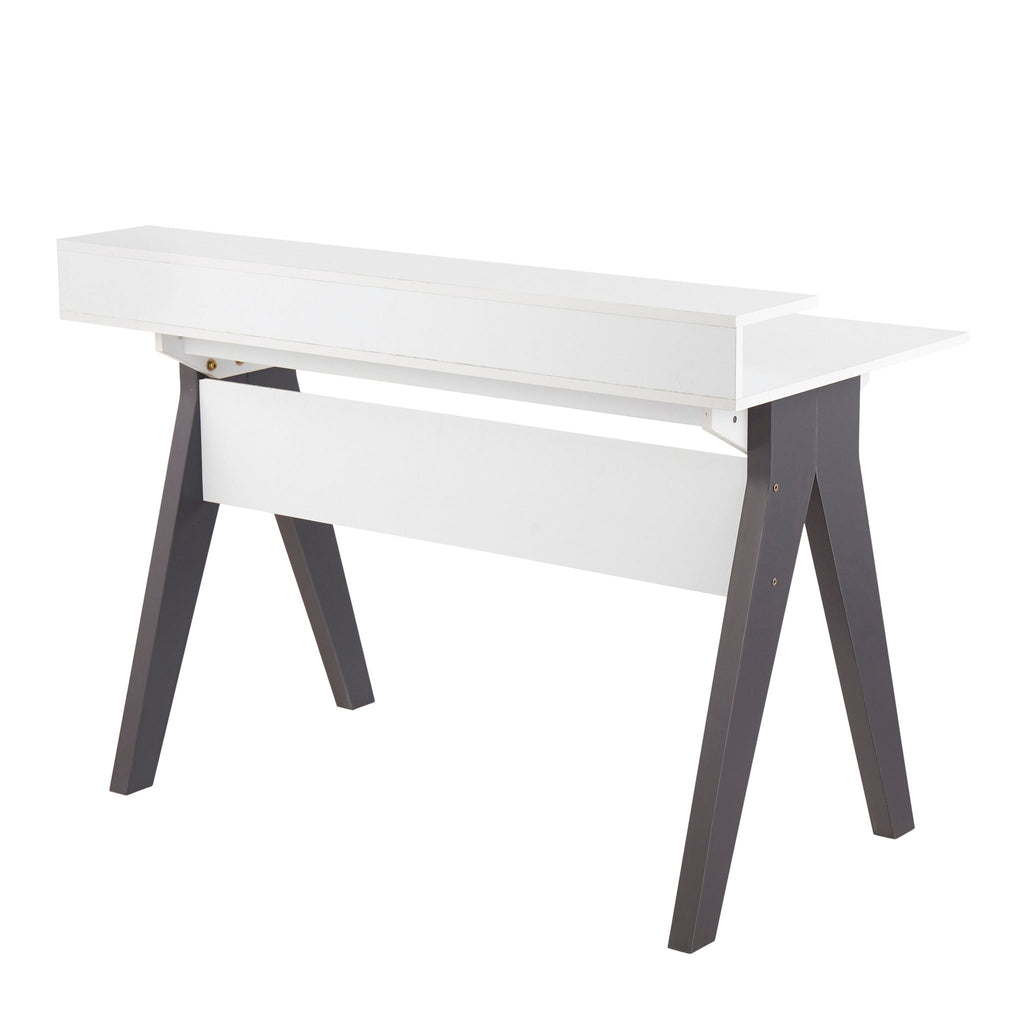 Contemporary Lift Top Desk with Storage - Gray / White
