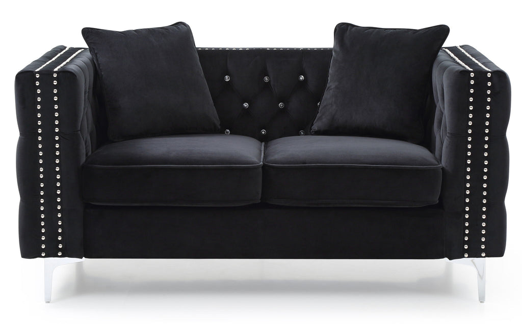 Elegant Track Arm Loveseat with Tufted Micro Suede - Multiple Colors