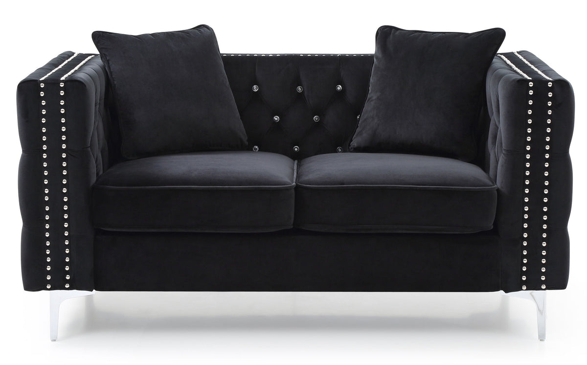 Elegant Track Arm Loveseat with Tufted Micro Suede - Multiple Colors