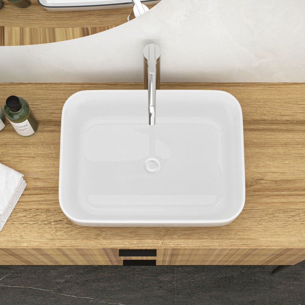 Modern Rectangular Vessel Bathroom Sink with Stain Resistant Ceramic - White