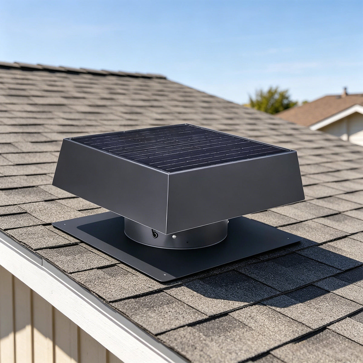 12" Flush Mount Solar Attic Vent with Dual Power Roof Exhaust Fan - Black